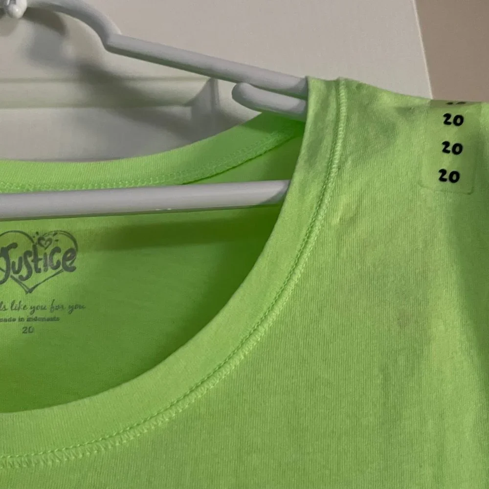 Justice Junior Girls Neon Lime Green Basic Tee Shirt Top Size 20 New with Tags